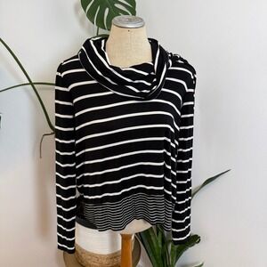 White House Black Market Striped Chunky Neck Top S Black White Good Womens